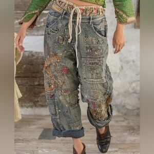 Magnolia Pearl Embroidered Patchwork Dragon Provision Denim Pants 660